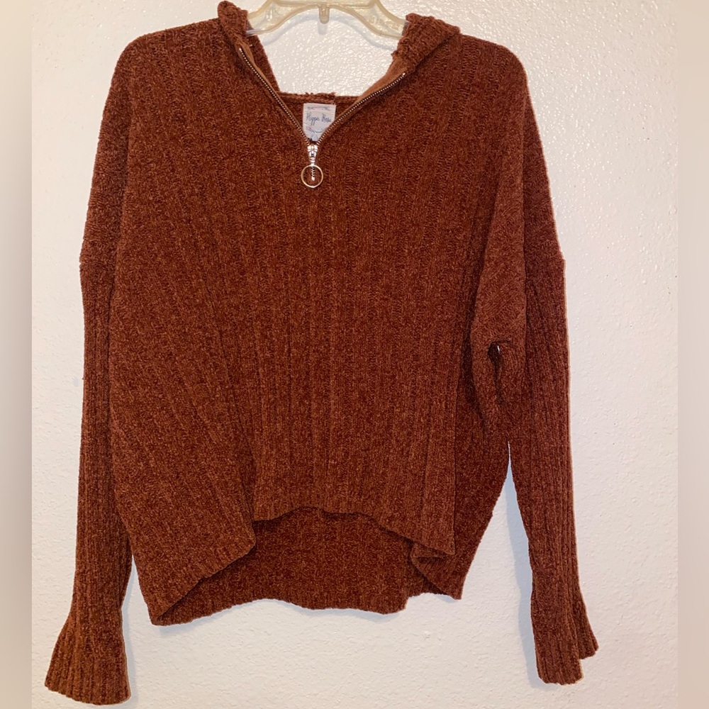 Hippie Rose Brown Cowl Neck Sweater with Chunky Knit